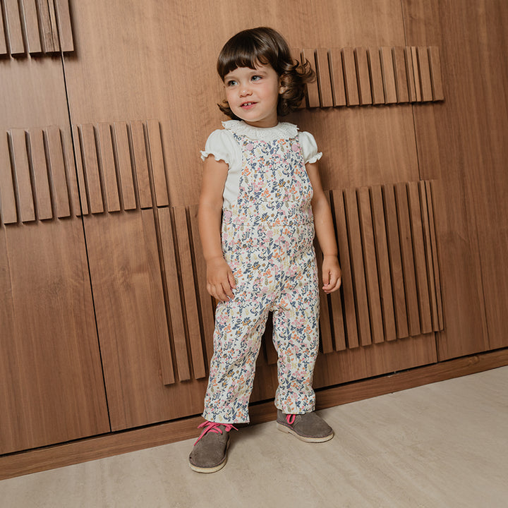 Body De Algodón Crema Manga Corta Con Cuello De Eyelet Para Bebe Niña