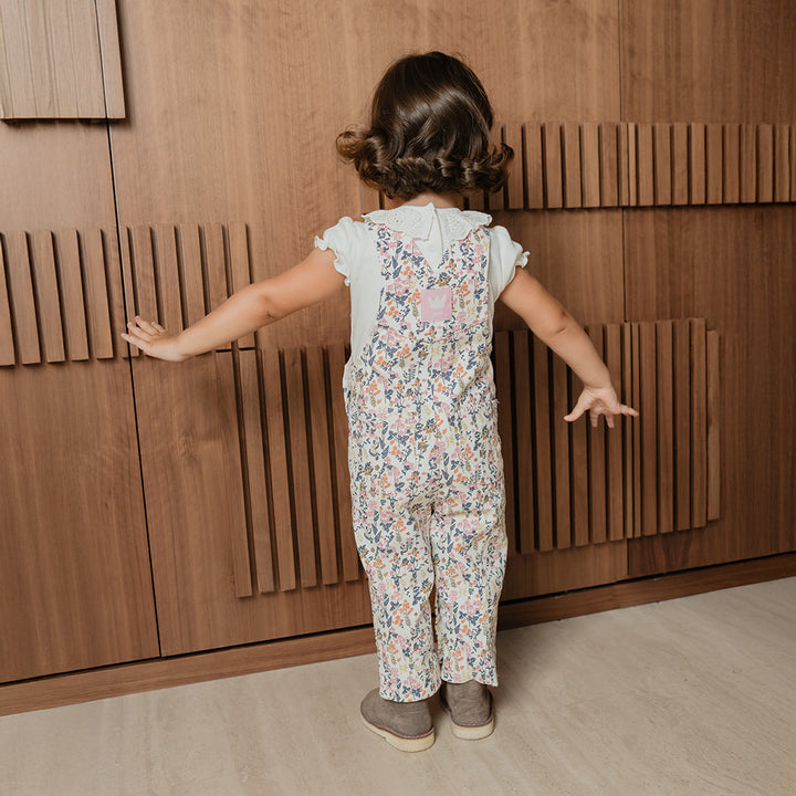 Body De Algodón Crema Manga Corta Con Cuello De Eyelet Para Bebe Niña
