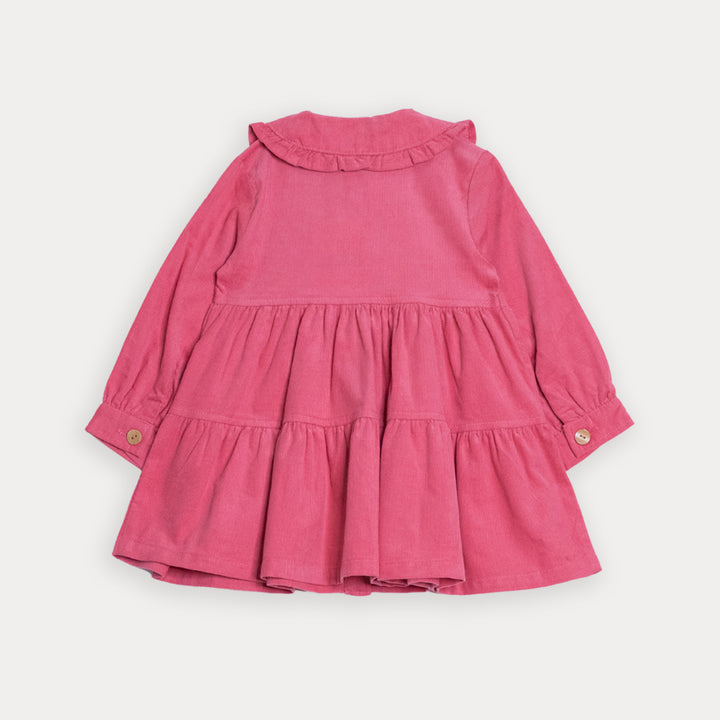 Vestido De Corduroy Rosado Guayaba Con Botones De Madera Para Bebe Niña