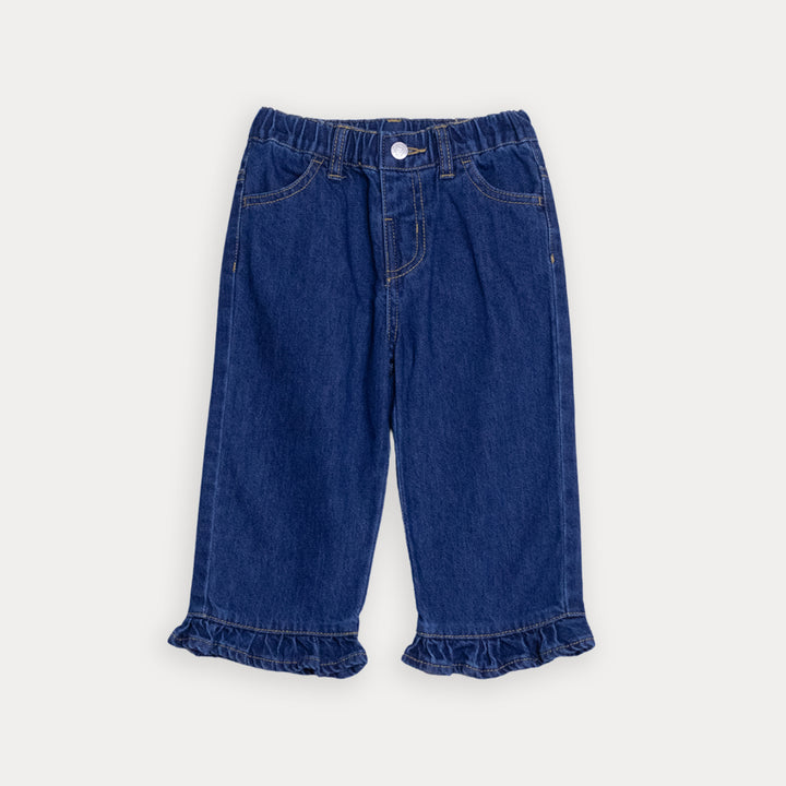 Jean Azul Oscuro Con Volantes Para Bebe Niña