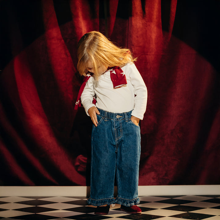 Jean Azul Oscuro Con Volantes Para Bebe Niña