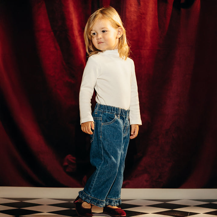 Jean Azul Oscuro Con Volantes Para Bebe Niña