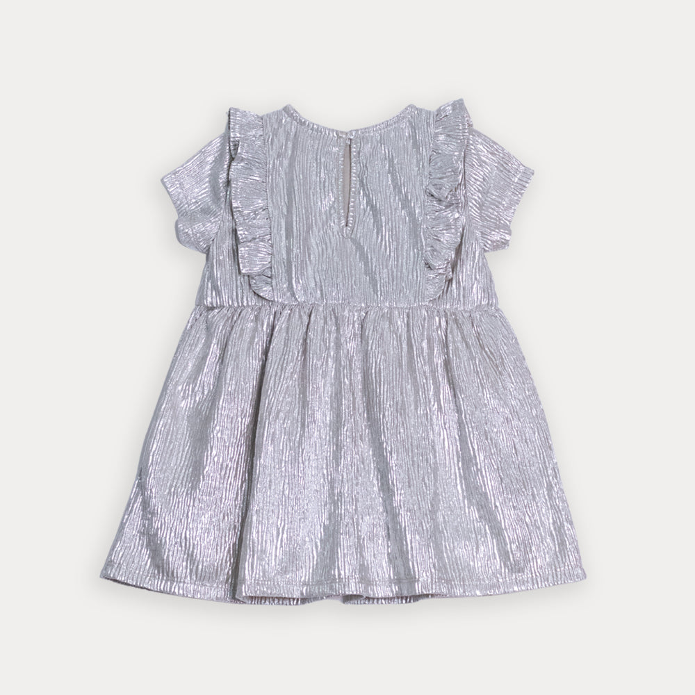 Vestido En Tela Texturizada Dorado Metálico Para Bebe Niña