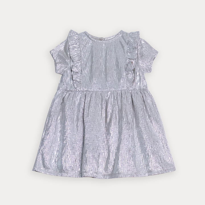 Vestido En Tela Texturizada Dorado Metálico Para Bebe Niña
