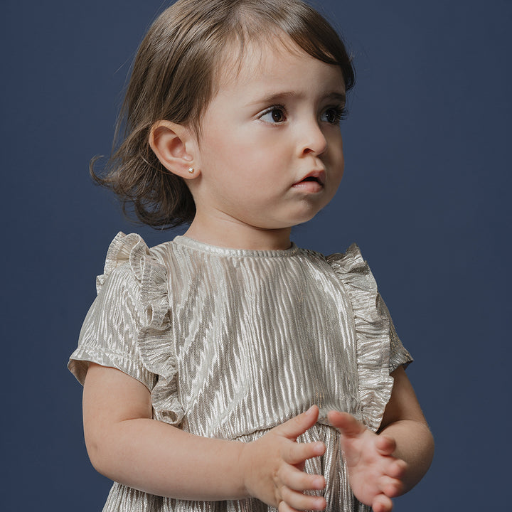 Vestido En Tela Texturizada Dorado Metálico Para Bebe Niña