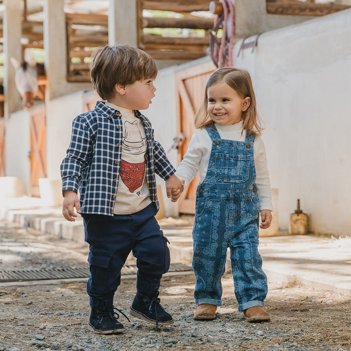 Braga De Jean Azul Oscuro Con Estampado De Bandana Para Bebe Niña