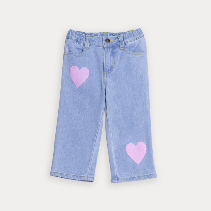 Jean Azul Claro Con Estampado De Corazones Rosados Para Bebe Niña