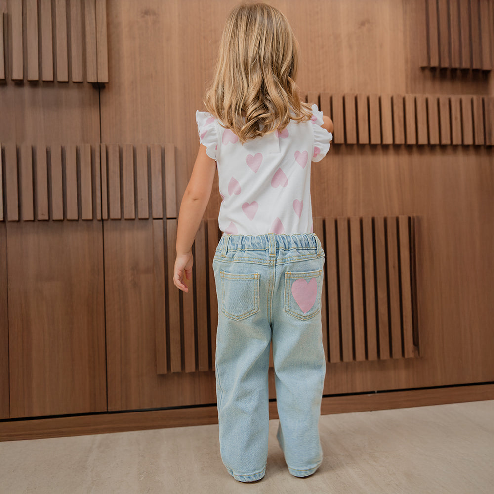 Body De Algodón Blanco Con Estampado De Corazones Rosados Para Bebe Niña