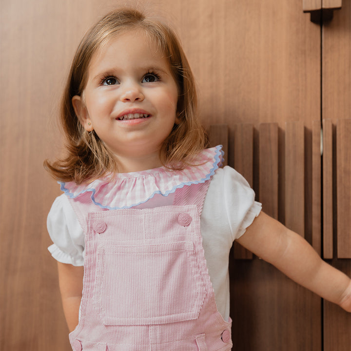 Braga De Corduroy Rosada Con Cinturón Para Bebe Niña