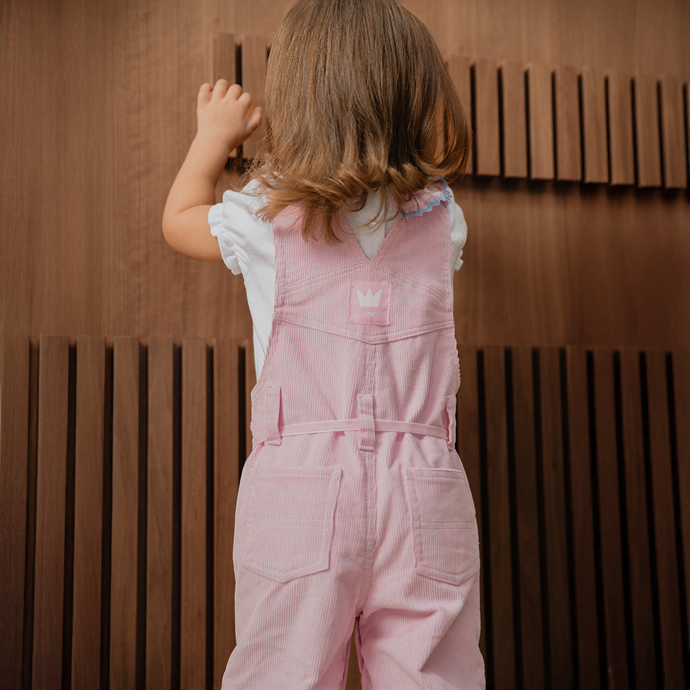 Braga De Corduroy Rosada Con Cinturón Para Bebe Niña
