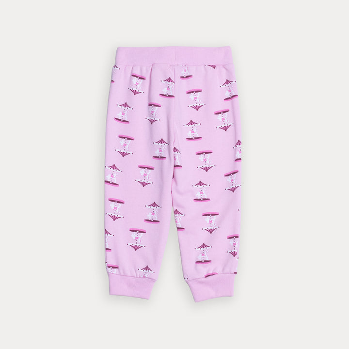 Mono De Algodón Rosado Con Estampado De Carruseles Para Bebe Niña