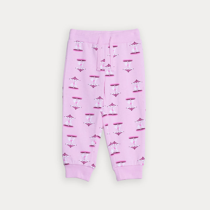 Mono De Algodón Rosado Con Estampado De Carruseles Para Bebe Niña