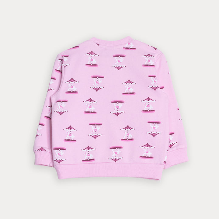 Suéter De Algodón Rosado Con Estampado De Carruseles Para Bebe Niña
