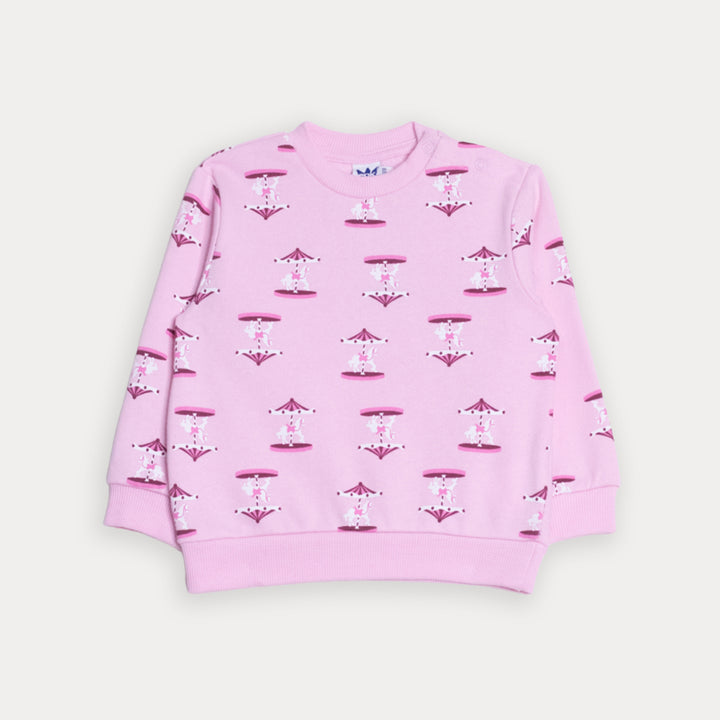 Suéter De Algodón Rosado Con Estampado De Carruseles Para Bebe Niña