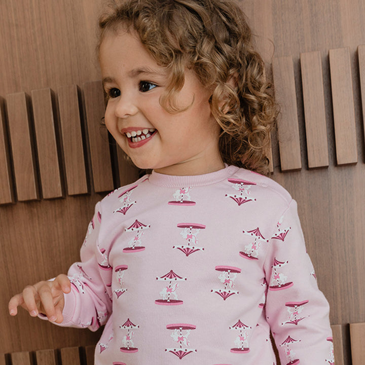 Suéter De Algodón Rosado Con Estampado De Carruseles Para Bebe Niña