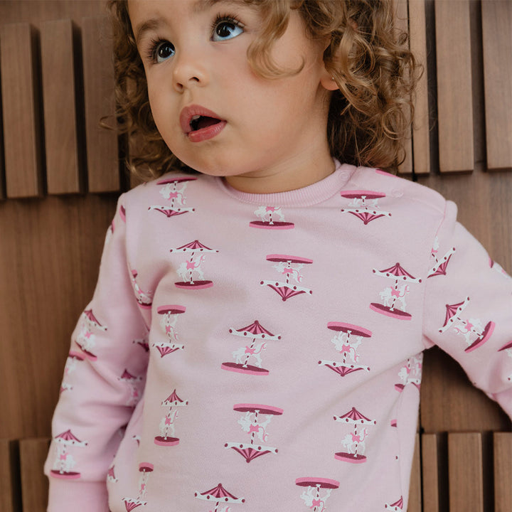 Suéter De Algodón Rosado Con Estampado De Carruseles Para Bebe Niña