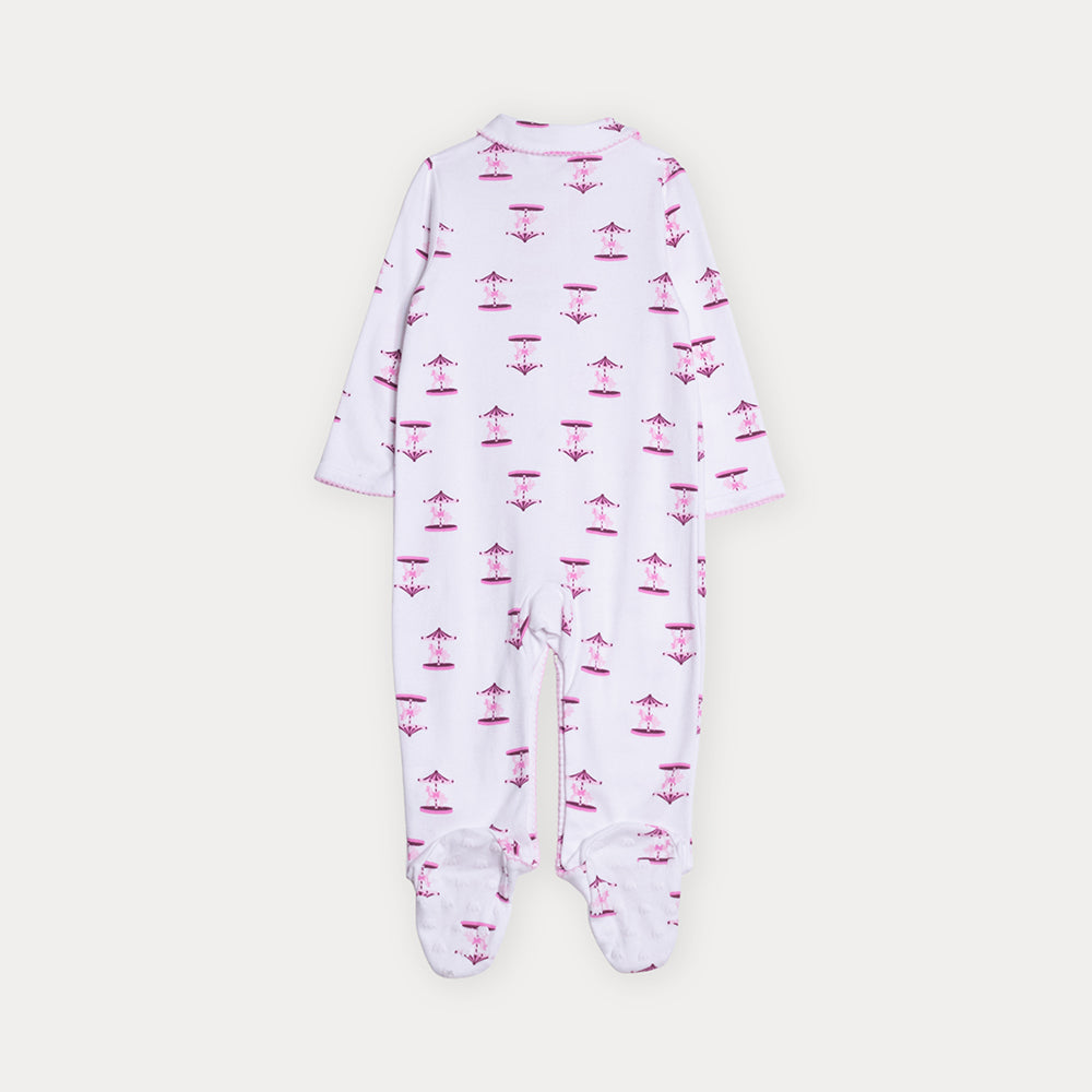 Pijama De Algodón Blanca Con Estampado De Carruseles Para Bebe Niña