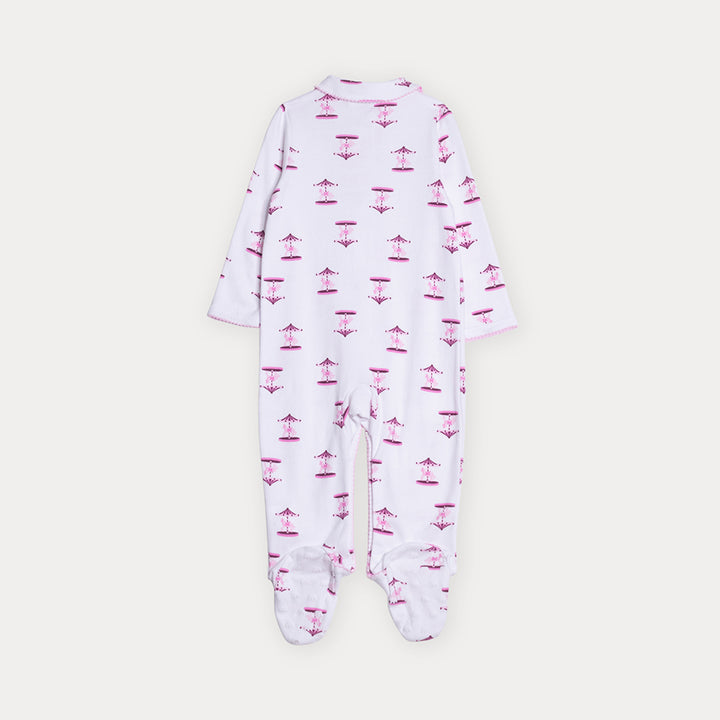 Pijama De Algodón Blanca Con Estampado De Carruseles Para Bebe Niña