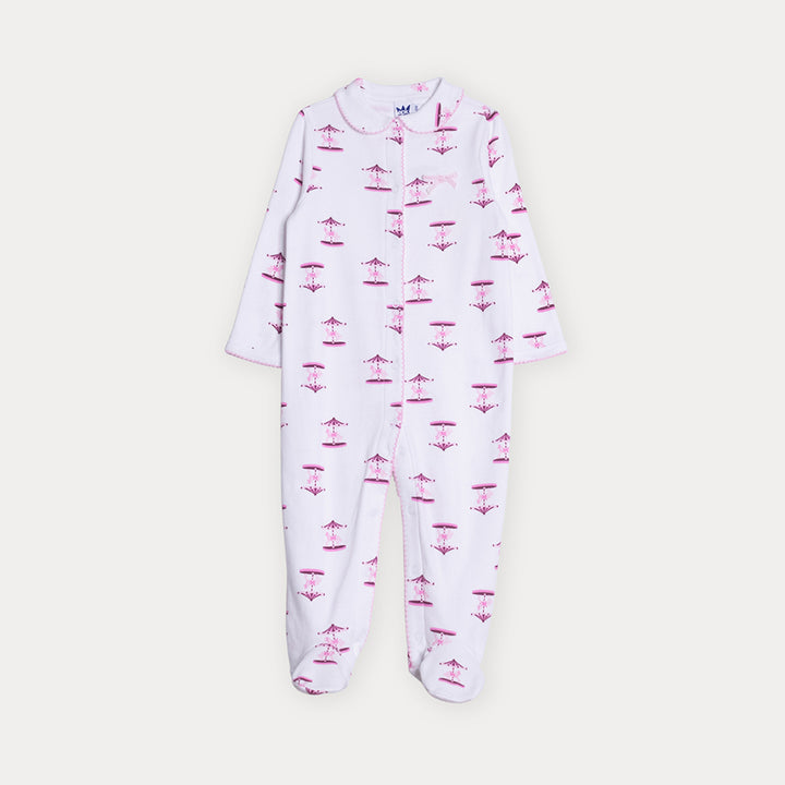 Pijama De Algodón Blanca Con Estampado De Carruseles Para Bebe Niña