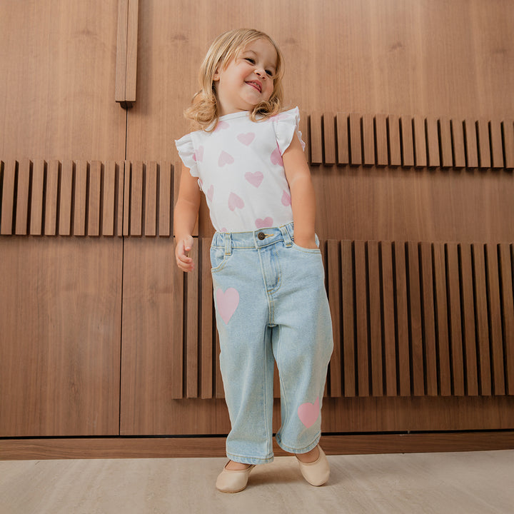 Body De Algodón Blanco Con Estampado De Corazones Rosados Para Bebe Niña
