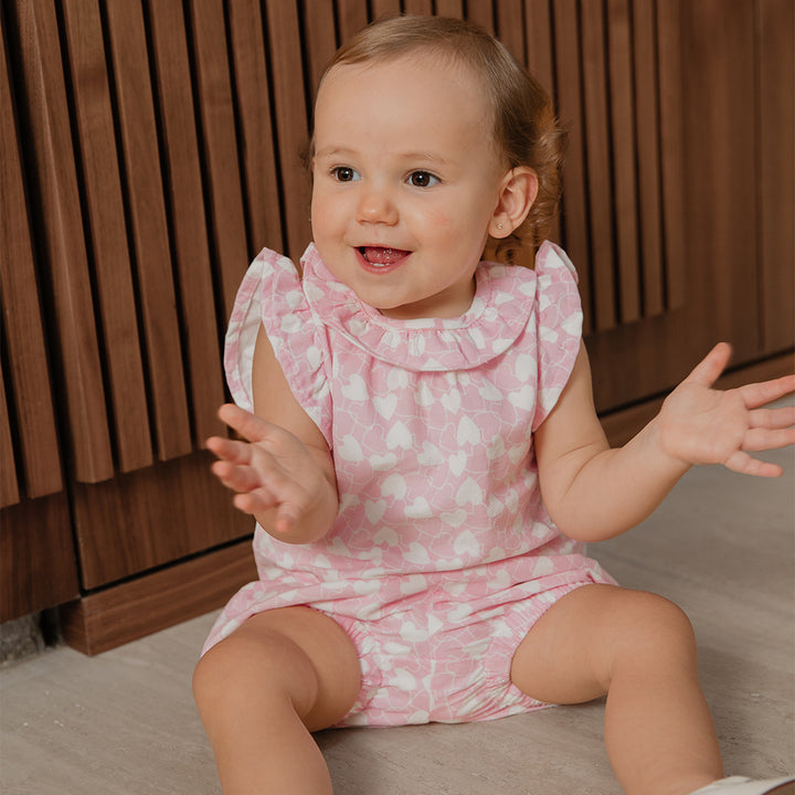 Short De Corduroy Rosados Con Estampado De Corazones Blancos Para Bebe Niña
