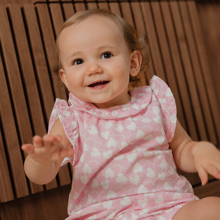 Blusa De Corduroy Rosada Con Estampado De Corazones Blancos Para Bebe Niña