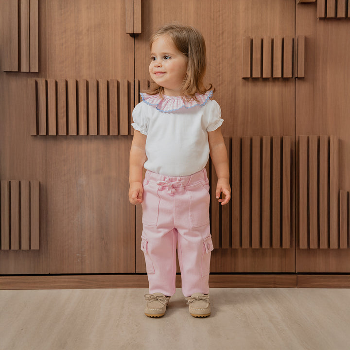 Pantalón Cargo De Twill Rosado Con Elástico En La Cintura Para Bebe Niña
