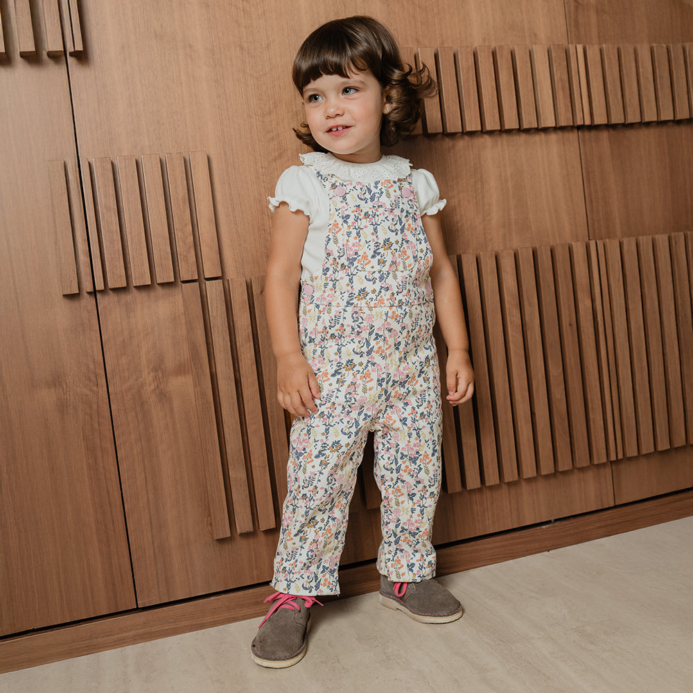 Braga Larga De Twill Con Estampado De Flores Multicolor Para Bebe Niña