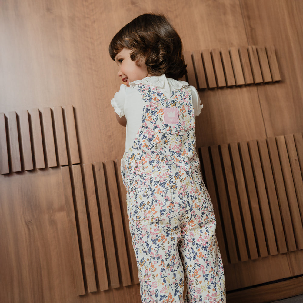 Braga Larga De Twill Con Estampado De Flores Multicolor Para Bebe Niña