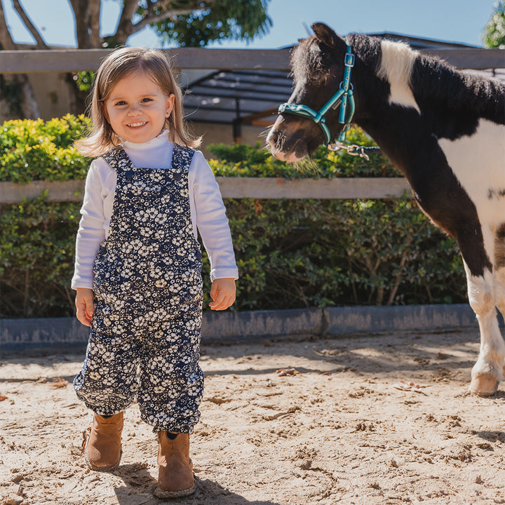 Braga De Corduroy Azul Marino Con Estampado De Flores Para Bebe Niña