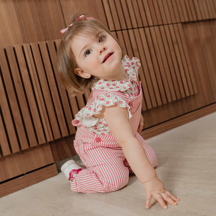 Body De Algodón Con Estampado De Flores Rosado Guayaba Para Bebe Niña