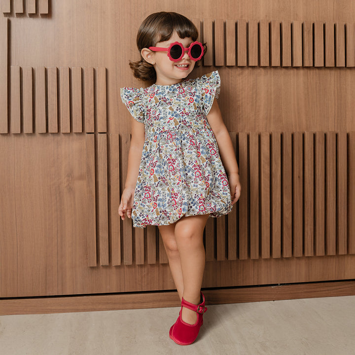 Vestido De Tela Ligera Con Estampado De Flores Multicolor Para Bebe Niña