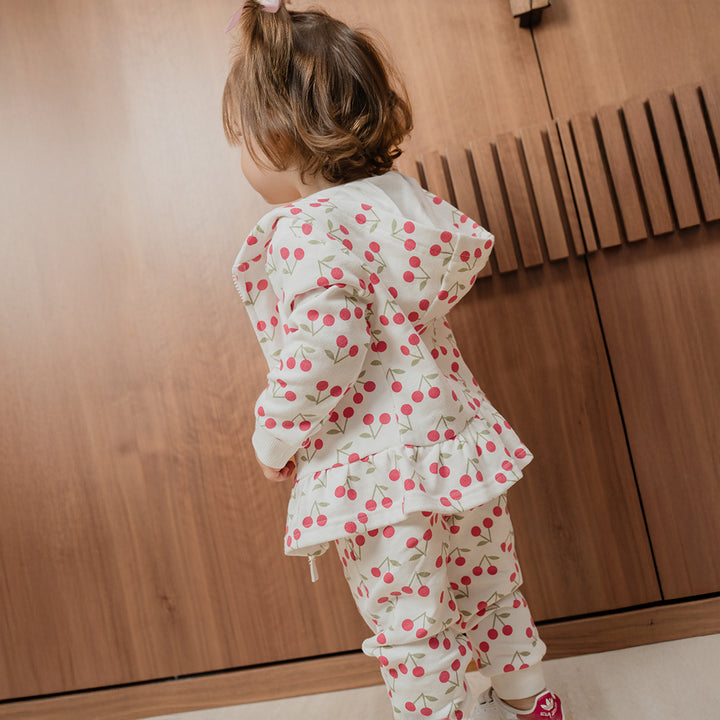 Mono De Algodón Crema Con Estampado De Cerezas Para Bebe Niña