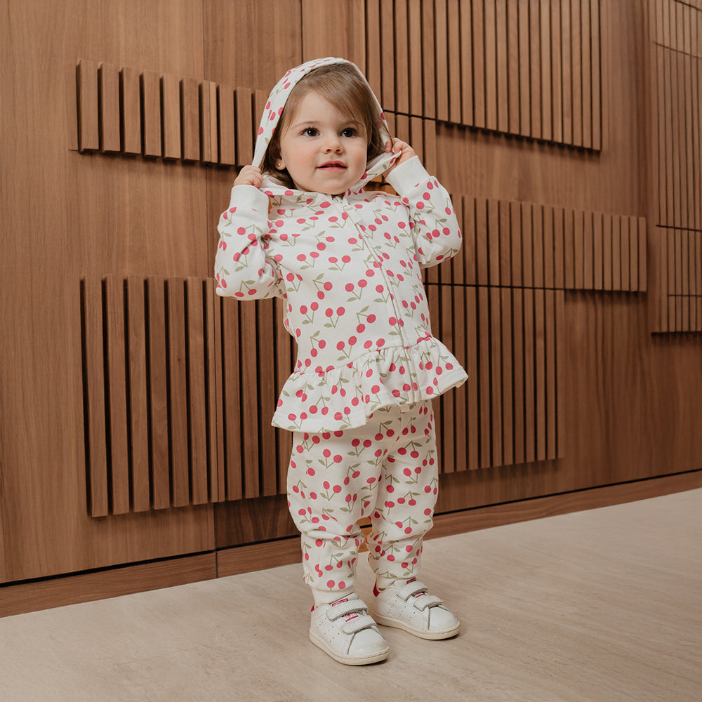 Mono De Algodón Crema Con Estampado De Cerezas Para Bebe Niña
