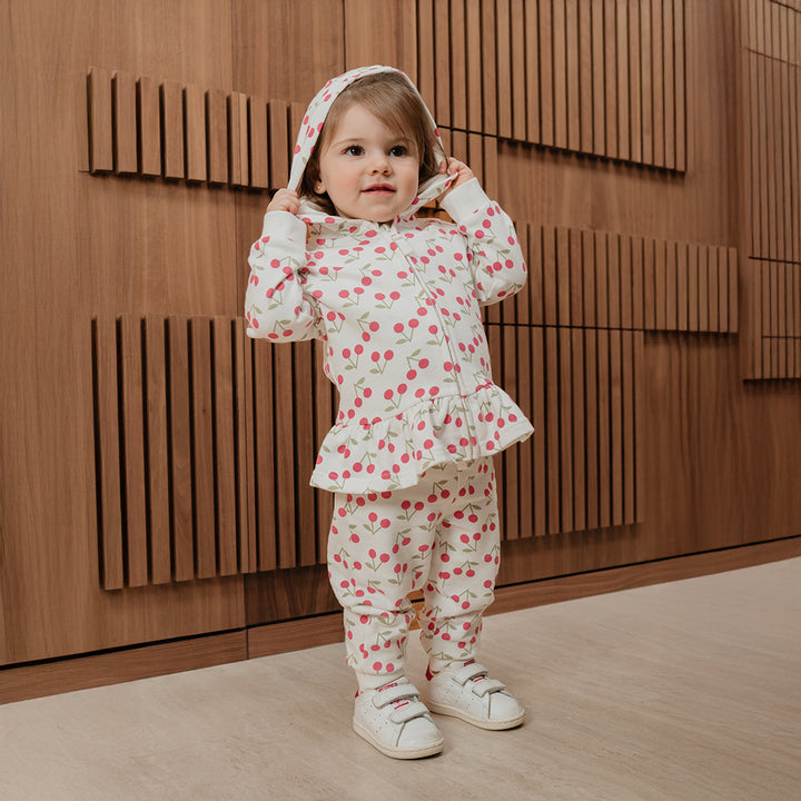 Mono De Algodón Crema Con Estampado De Cerezas Para Bebe Niña