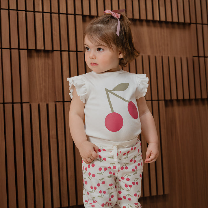 Body De Algodón Crema Con Gráfico De Cereza Para Bebe Niña
