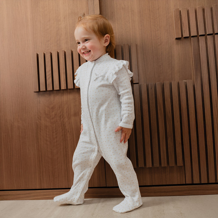 Pijama De Algodón Crema Con Estampado De Estrellas Doradas Para Bebe Niña