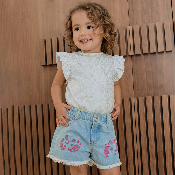 Franela De Algodón Blanca Con Estampado De Bacterias Plateado Metálico Para Bebe Niña