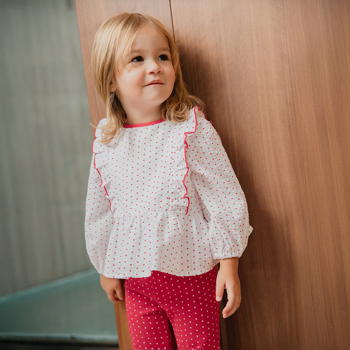 Legging De Algodón Rojo Con Estampado De Corazones Blancos Para Bebe Niña