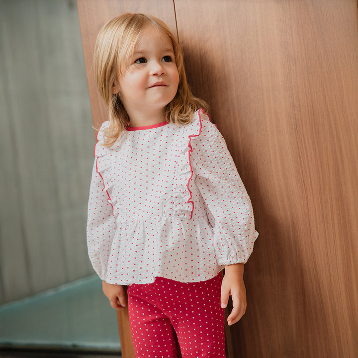 Blusa Sirsaca Blanca Manga Larga Con Estampado De Corazones Rojos Para Bebe Niña