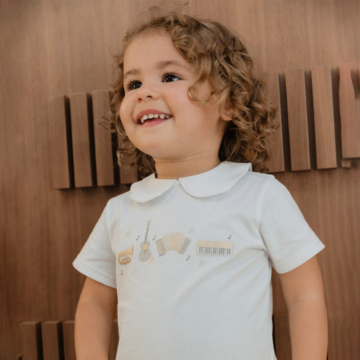 Franela De Algodón Blanco Con Grafico Metalico Para Bebe Niña