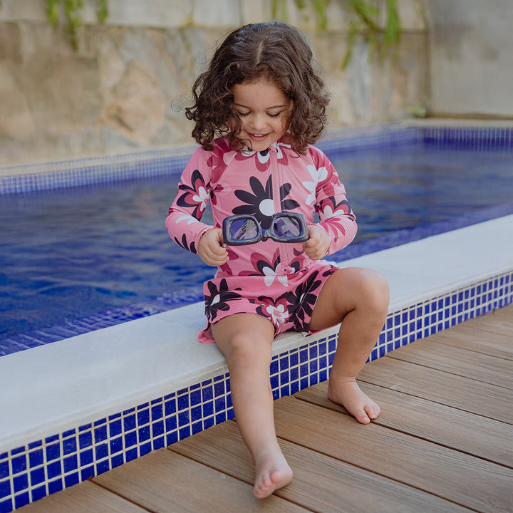 Short De Twill Rosado Con Estampado De Flores Grandes Para Bebe Niña