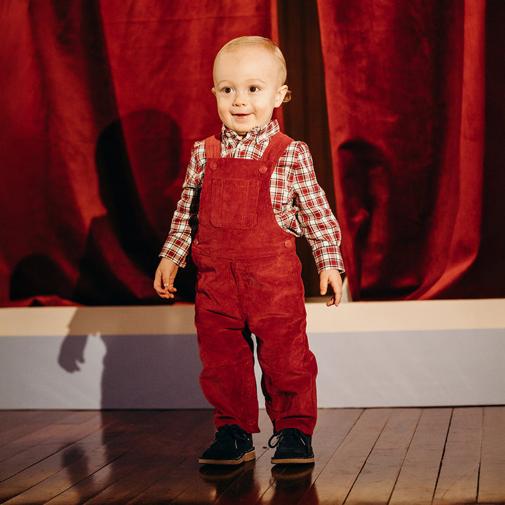 Camisa De Flannel Twill Manga Larga Con Estampado De Cuadros Rojos Para Bebe Niño