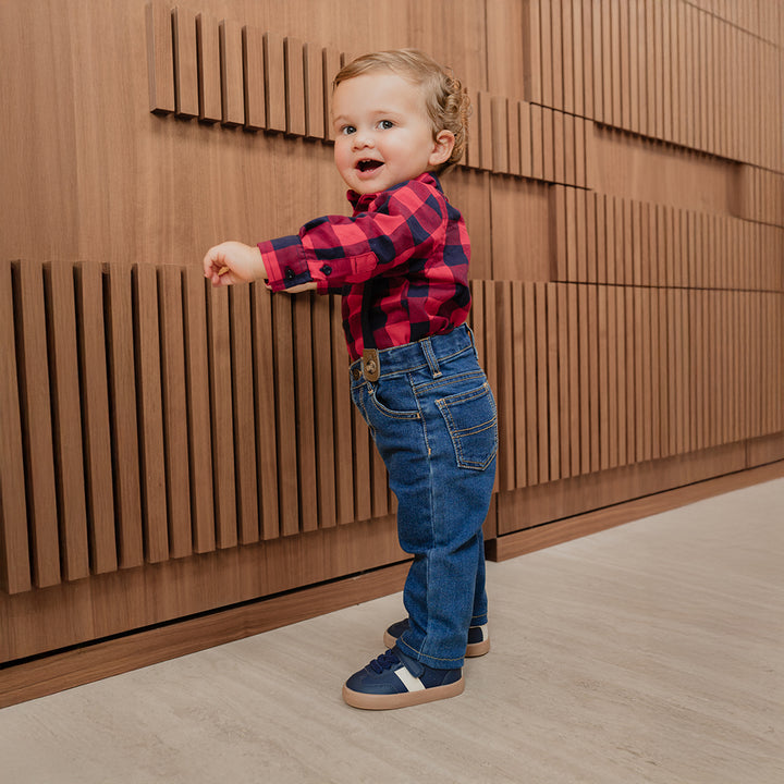 Jean Azul Oscuro Con Tirantes Para Bebe Niño