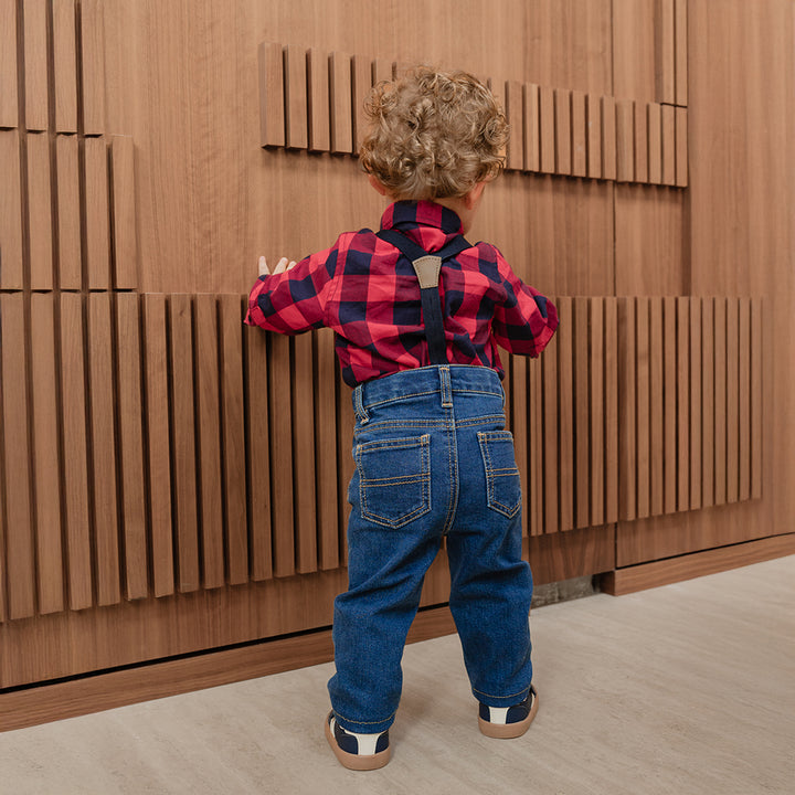 Jean Azul Oscuro Con Tirantes Para Bebe Niño