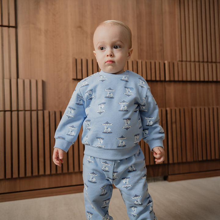 Suéter De Algodón Azul Claro Con Estampado De Carruseles Para Bebe Niño