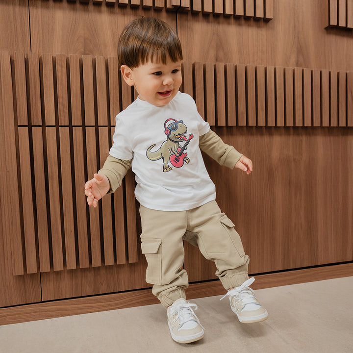 Pantalón Cargo De Twill Verde Con Elástico En La Cintura Para Bebe Niño