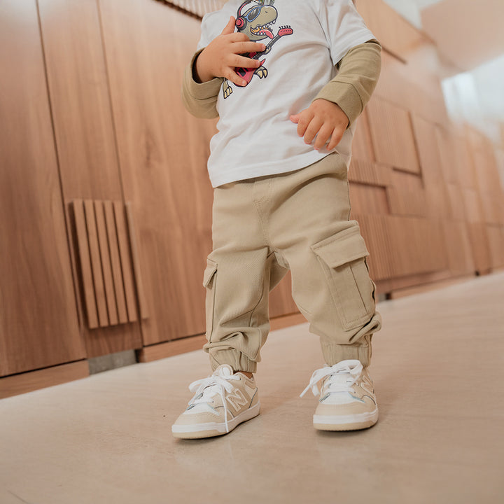 Pantalón Cargo De Twill Verde Con Elástico En La Cintura Para Bebe Niño