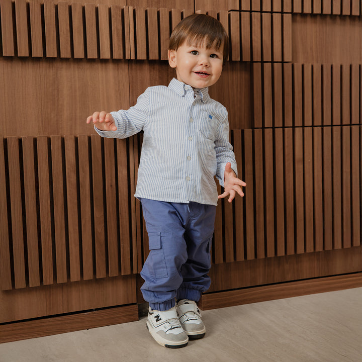 Pantalón Cargo De Twill Azul Con Elástico En La Cintura Para Bebe Niño