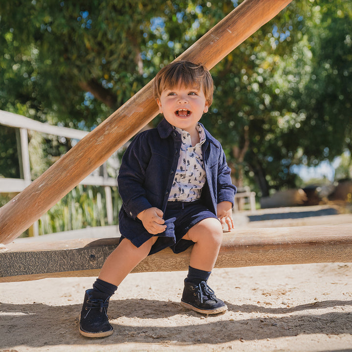 Short De Corduroy Azul Marino Con Elástico En La Cintura Para Bebe Niño